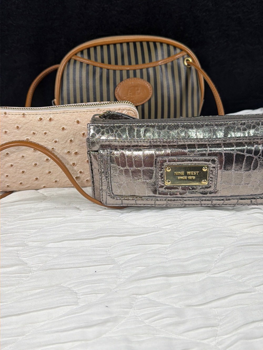 Nine West Metallic Croc Embossed Crossbody - Silver
